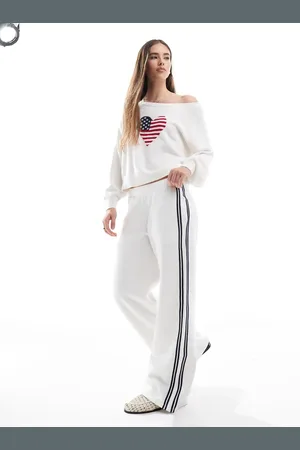 Hollister Hvide joggingbukser med mellemhøj talje og vide ben