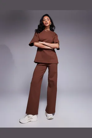 ASOS Brune bukser med vide ben og interlock-syninger - Del af sæt