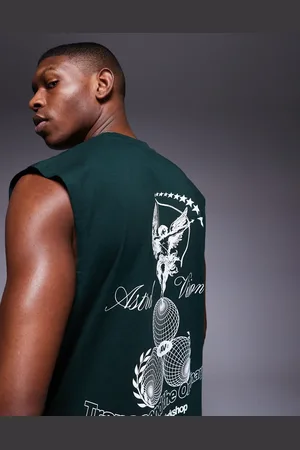 ASOS Mørkegrøn oversized tanktop med print på brystet og ryggen-Neutral