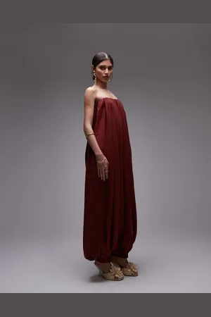 ASOS Murstensrødt bandeau-jumpsuit med boblekant i modal