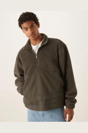 adidas Premium Essentials - Kakifarvet sweatshirt med halv lynlås-Grøn