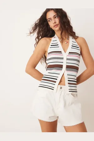 Abercrombie & Fitch Ribstrikket vest med halterneck og multifarvede striber