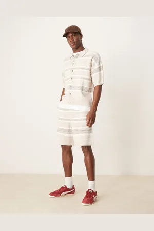 ASOS Oversized og strikkede shorts i space dye-design - Del af sæt-Neutral