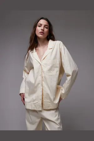 MANGO Lysegul pyjamasskjorte i bomuld - Del af sæt