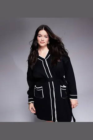 In The Style Cardigan-minikjole med bælte og kontrasterende kanter