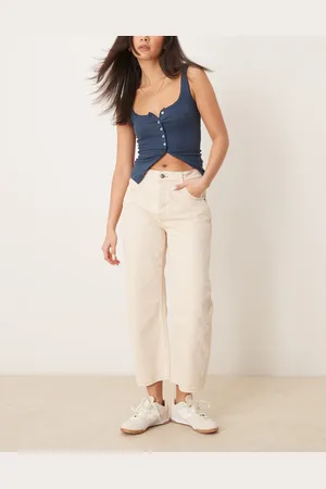 Free People Deep Trance - Beige boyfriend-jeans med lav talje-Hvid