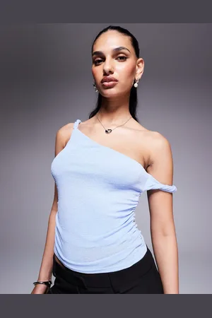 Princess Polly Babyblå offshoulder-top med tekstur og snoet detalje
