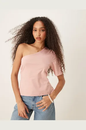ASOS Lyserød oneshoulder-top med rynker i taljen