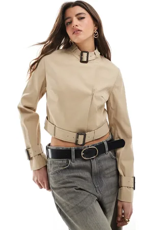 ASOS Cropped trenchcoat med bælte og spænder-Neutral