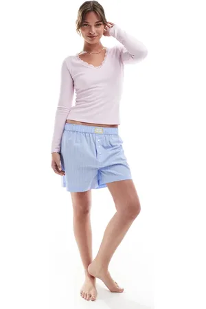 Cotton On Cotton On - Blå pyjamas-boksershorts med striber i boyfriend-stil