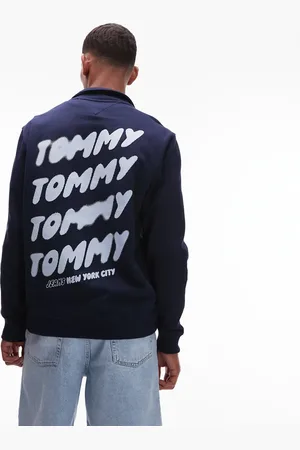 Tommy Hilfiger Marineblå sweatshirt med halv lynlås og boblelogo på ryggen