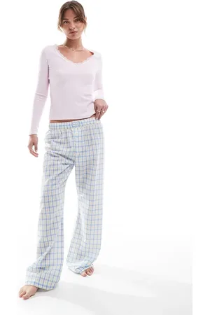 Cotton On Cotton On - Pyjamasbukser med grønne/blå tern i boyfriend-stil
