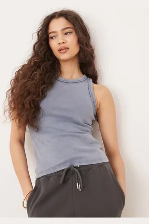 Abercrombie & Fitch Vasket blå ribstrikket tanktop med rund hals i vintage-stil-Lilla