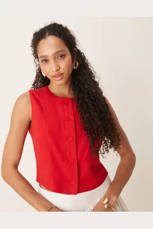 Abercrombie & Fitch , højhalset og cropped vest i hør