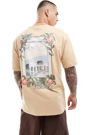 Only & Sons Oversized T-shirt i beige med "Paradiso"-print på ryggen-Neutral