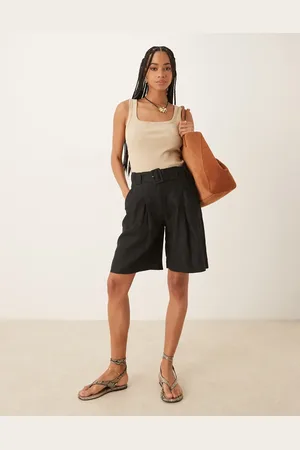 MANGO Sorte bermudashorts i hør