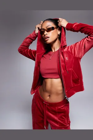 Juicy Couture Rød hættetrøje med lynlås i velour - Del af sæt