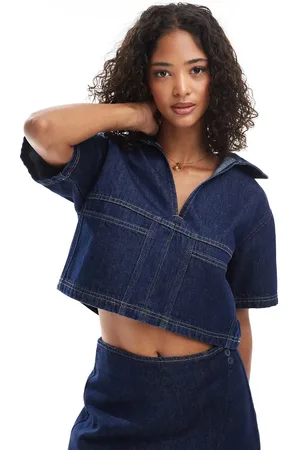 ASOS Rugby-top i denim i skyllevask - Del af sæt-Blå