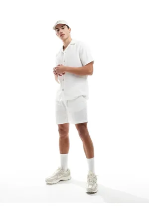 Only & Sons Ecrufarvede pull-on-shorts med vaffeltekstur - Del af sæt-Hvid
