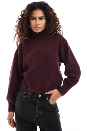 Monki Bordeauxrød og strikket sweater med rullekrave