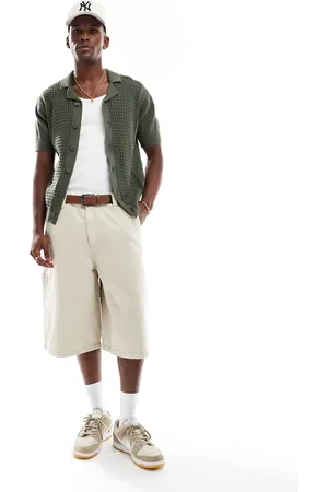 Bershka Ecrufarvede posede arbejdsshorts i denim