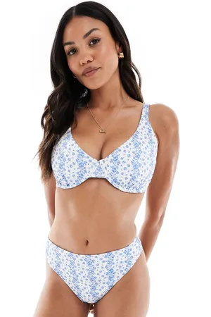 Hollister Curvy - Cheeky bikinitrusser med høj talje og blåt blomstermønster - Del af sæt