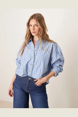 Free People Oversized og blå college-skjorte med striber