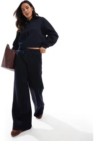 Miss Selfridge Indigoblå joggingbukser med vide ben og kraftigt fleece-for-Marineblå