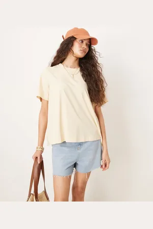 ASOS Vasket cremehvid oversized T-shirt med broderie anglaise-detalje på ryggen