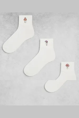 ASOS Pakke med 3 par råhvide korte sokker med svampebroderi