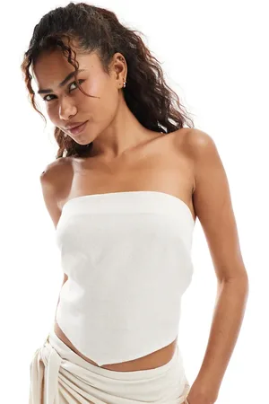 ASOS Cremehvid bandeau-top med bindebånd på ryggen i hørlook