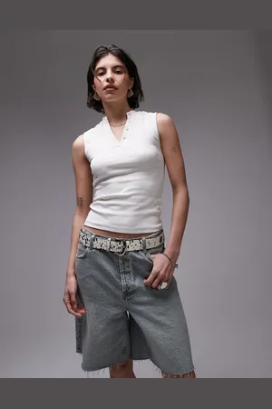 Topshop Ecrufarvet tanktop med V-hals og knapper-Hvid