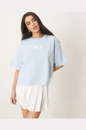 Ralph Lauren Lyseblå T-shirt med logo i firkantet pasform