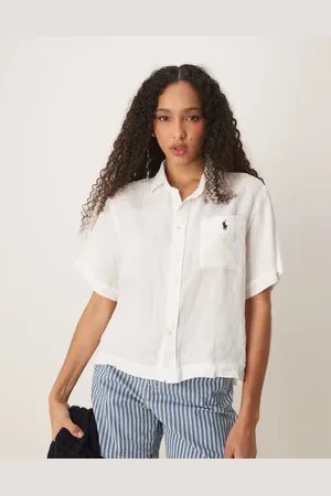 Ralph Lauren Hørskjorte med cropped snit og korte ærmer