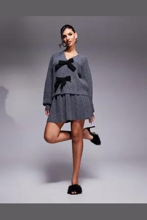 In The Style Strikket cardigan med kontrastfarvede sløjfer og ballonærmer - Del af sæt