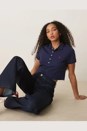 Ralph Lauren Marineblå polotrøje med cropped snit og logoikon