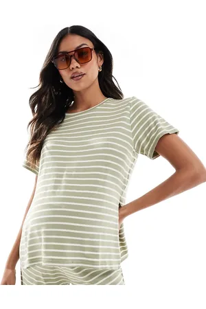 Mama;licious Mamalicious Maternity - Kakigrøn og stribet T-shirt - Del af sæt