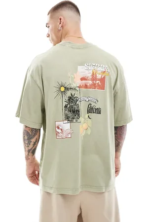 Only & Sons Super oversized T-shirt i salviegrøn vask med postkort-print bagpå