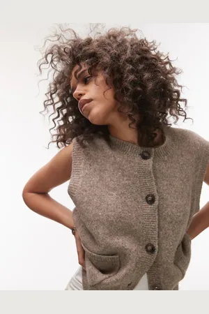 Topshop Oversized strikket vest med lommer og rund hals