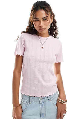 Pieces® Lyserød T-shirt i pointelle med babylock-detalje