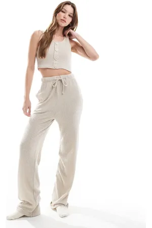 Brave Soul Og blødt loungesæt med cropped vest og bukser med vaffeltekstur-Neutral