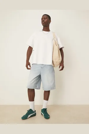 ASOS Lange denimjorts med snedkerdetaljer i lyseblå vask
