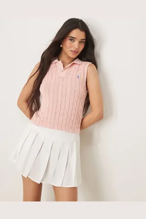 Ralph Lauren Pink kabelstrikket polotop med ikonlogo-Lyserød