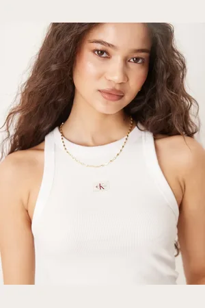 Calvin Klein Hvid ribstrikket tanktop med vævet mærke