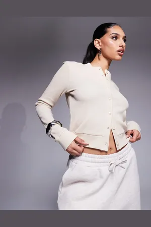 ASOS Weekend Collective - cardigan med vaffeltekstur og vævet mærke-Neutral