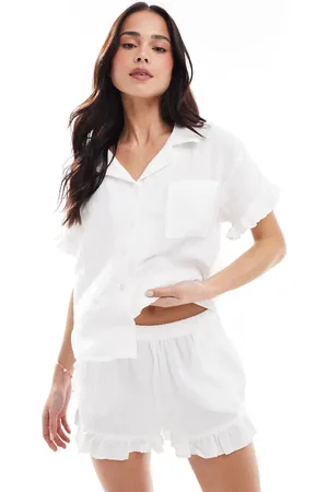 New Look Hvidt pyjamassæt med flæsekant i dobbeltvævet stof