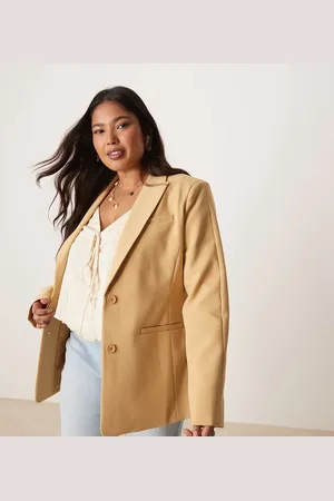 ASOS Curve - Karamelfarvet blazer med indsyet talje-Neutral