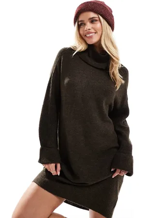 VERO MODA Chokoladebrun minikjole med rullekrave i strik