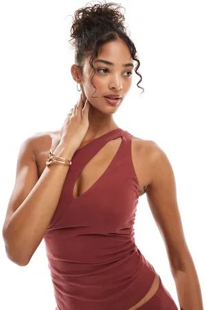 Bershka Terrakottafarvet oneshoulder-top med udskæring - Del af sæt
