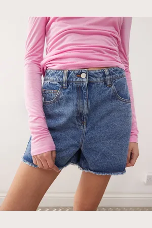 Reclaimed Blå mom-shorts i denim